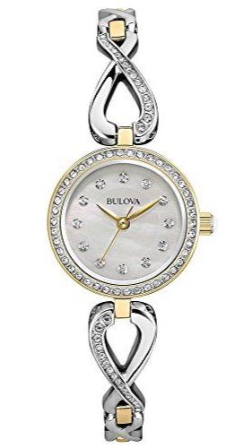  Shop Authentic Bulova Analog Crystals Mother of Pearl Dial Silver Steel Strap Watch for Women - 98X109 - Luxxuri