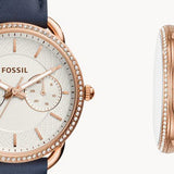  Shop Authentic Fossil Tailor White Dial Blue Leather Strap Watch for Women - ES4394 - Luxxuri
