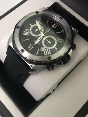  Shop Authentic Bulova Marine Star Chronograph Black Dial Black Rubber Strap Watch for Men - 98B127 - Luxxuri