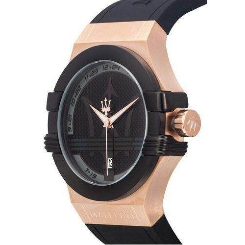  Shop Authentic Maserati Potenza Black & Rose Gold Dial Black Rubber Strap Watch For Men - R8851108002 - Luxxuri