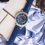  Shop Authentic Swarovski Passage Chrono Crystal Blue Dial Blue Leather Strap Watch for Women - 5580342 - Luxxuri