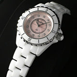  Shop Authentic Chanel J12 Quartz Diamonds Pink Dial White Steel Strap Watch for Women - J12 H5513 - Luxxuri
