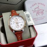  Shop Authentic Fossil Boyfriend Chronograph White Dial Brown Leather Strap Watch for Women - ES3837 - Luxxuri
