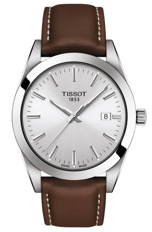  Shop Authentic Tissot Gentleman Silver Dial Brown Leather Strap Watch For Men - T127.410.16.031.00 - Luxxuri