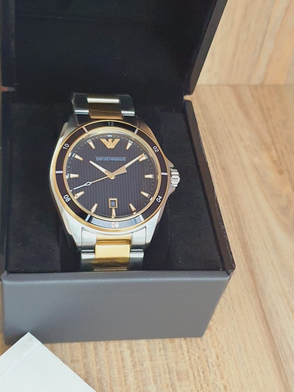  Shop Authentic Emporio Armani Quartz Black Dial Two Tone Steel Strap Watch For Men - AR80017 - Luxxuri