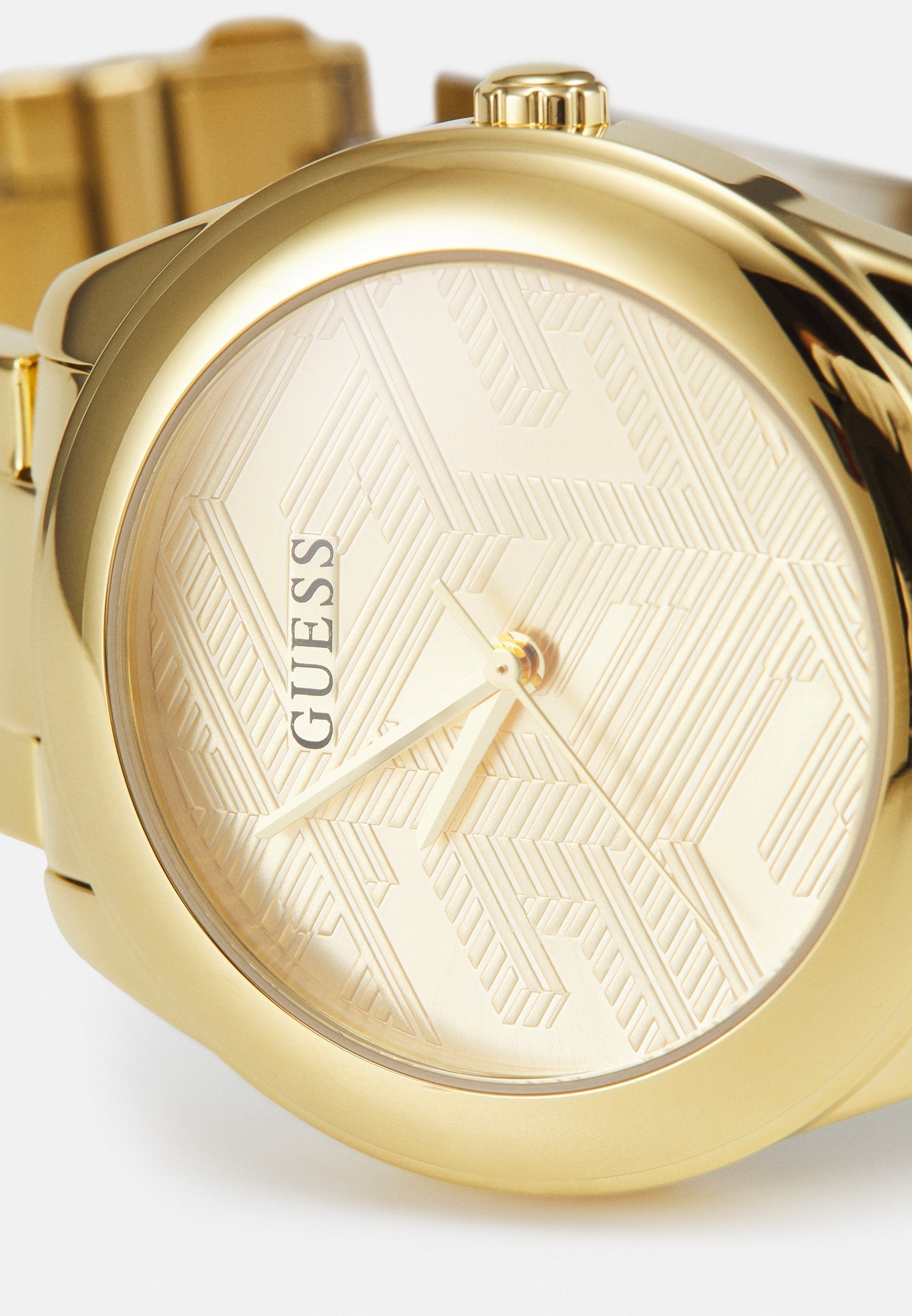  Shop Authentic Guess Cubed Analog Gold Dial Gold Steel Strap Watch For Women - GW0606L2 - Luxxuri