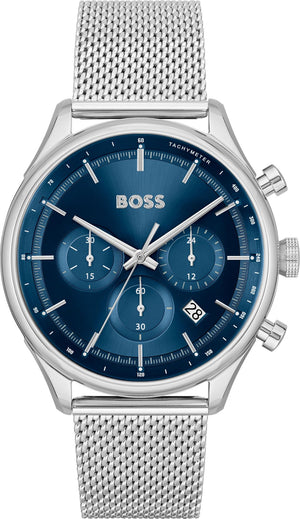  Shop Authentic Hugo Boss Gregor Chronograph Blue Dial Silver Mesh Bracelet Watch For Men - 1514052 - Luxxuri