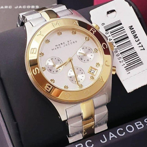 Marc Jacobs Blade Chronograph Silver Dial Two Tone Steel Strap Watch for Women - MBM3177