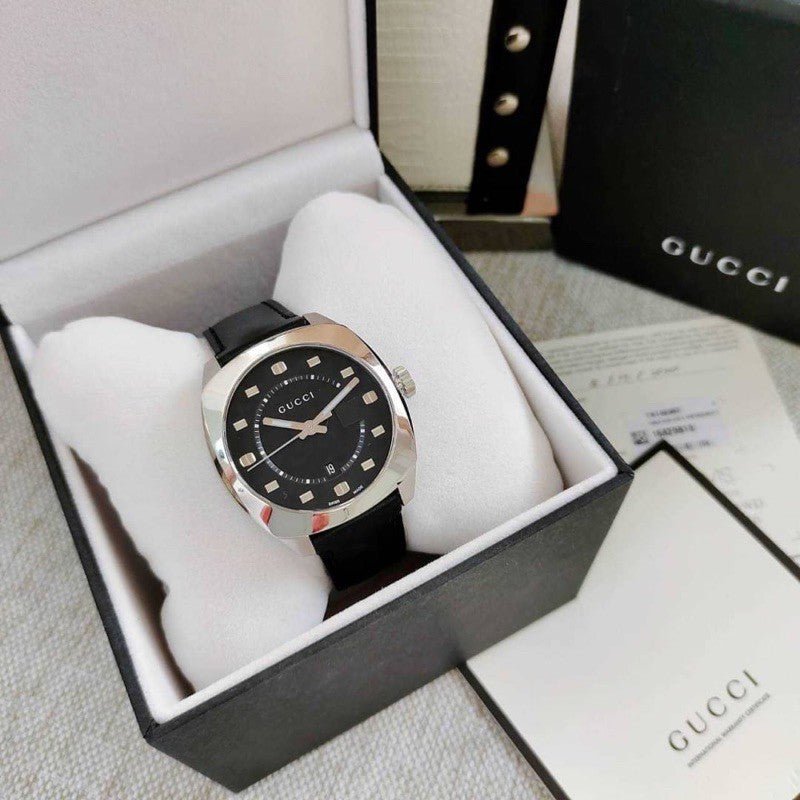  Shop Authentic Gucci GG2570 Quartz Black Dial Black Leather Strap Watch For Men - YA142307 - Luxxuri
