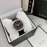  Shop Authentic Gucci GG2570 Quartz Black Dial Black Leather Strap Watch For Men - YA142307 - Luxxuri
