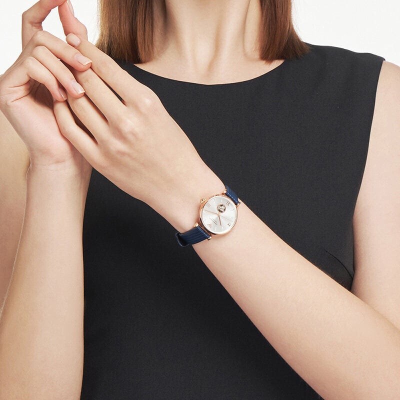  Shop Authentic Emporio Armani Gianni T-Bar Analog Silver Dial Blue Leather Strap Watch For Women - AR60020 - Luxxuri