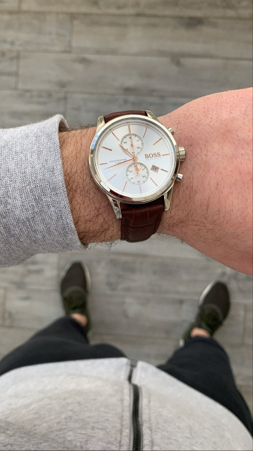  Shop Authentic Hugo Boss Jet White Dial Brown Leather Strap Watch for Men - 1513280 - Luxxuri