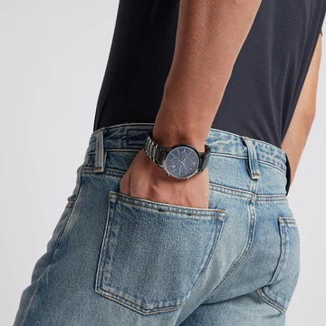  Shop Authentic Emporio Armani Renato Chronograph Quartz Blue Dial Black Steel Strap Watch For Men - AR11215 - Luxxuri