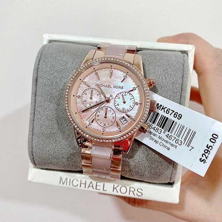  Shop Authentic Michael Kors Ritz Chronograph Mother of Pearl White Dial Two Tone Steel Strap Watch For Women - MK6769 - Luxxuri
