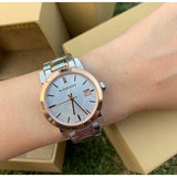  Shop Authentic Burberry The City White Dial Two Tone Steel Strap Watch for Women - BU9105 - Luxxuri