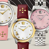  Shop Authentic Versace Audrey Quartz White Dial Pink Leather Strap Watch for Women - VELR00119 - Luxxuri