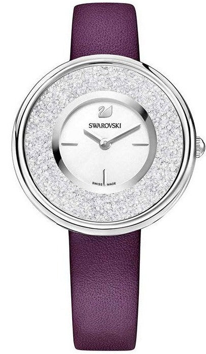  Shop Authentic Swarovski Crystalline Silver Dial Purple Leather Strap Watch for Women - 5295355 - Luxxuri