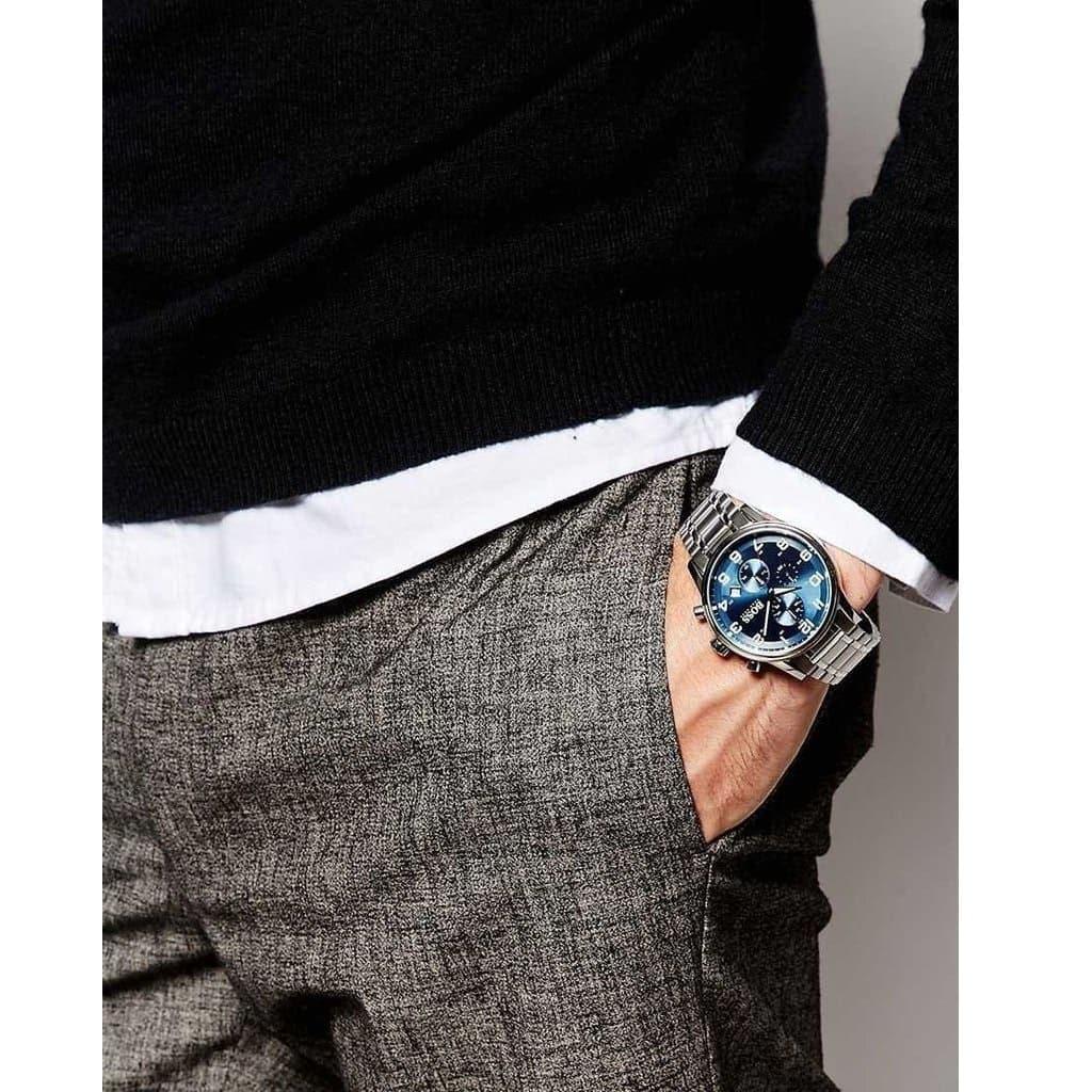  Shop Authentic Hugo Boss Aeroliner Blue Dial Silver Steel Strap Watch for Men - 1513183 - Luxxuri