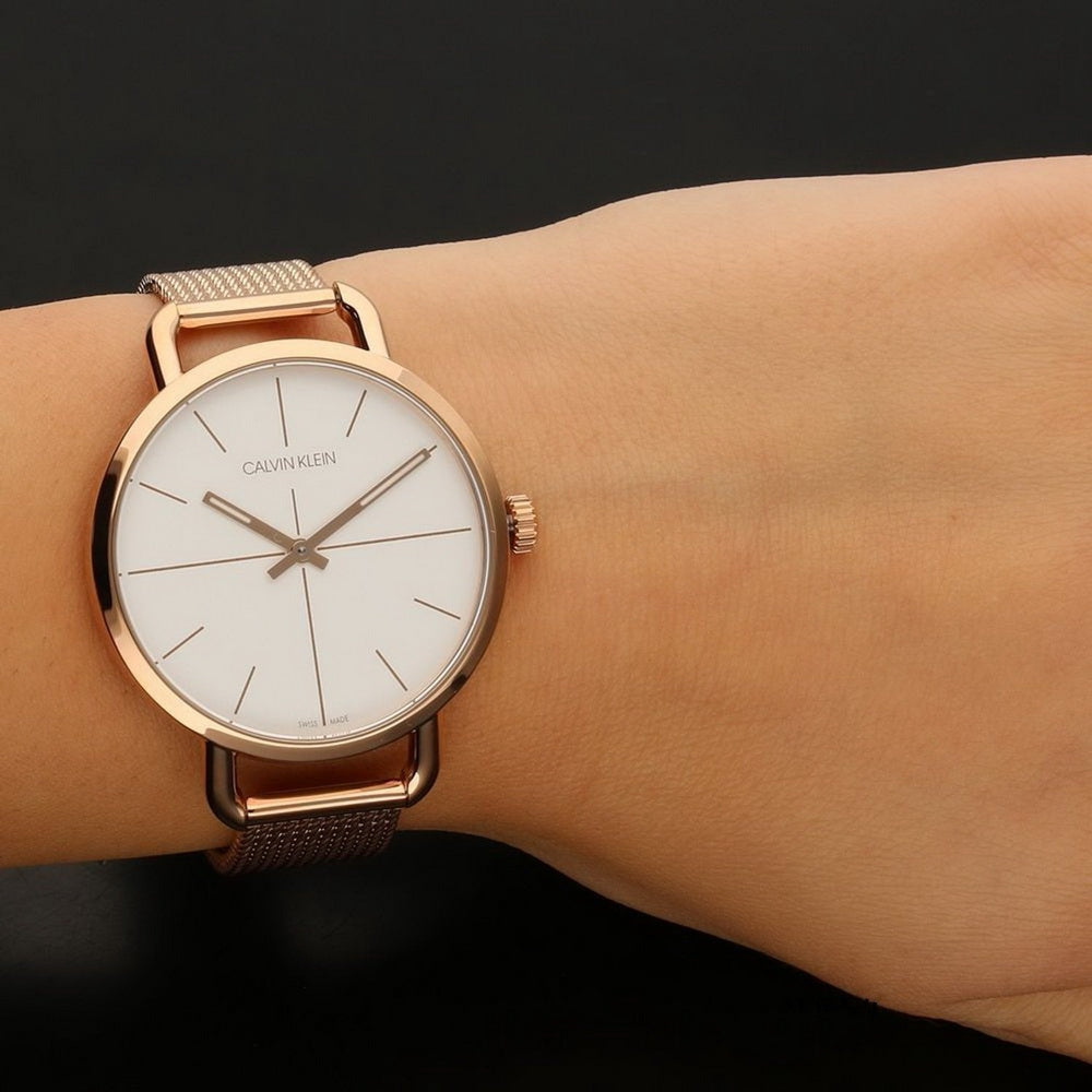  Shop Authentic Calvin Klein Even White Dial Rose Gold Mesh Bracelet Watch for Women - K7B23626 - Luxxuri