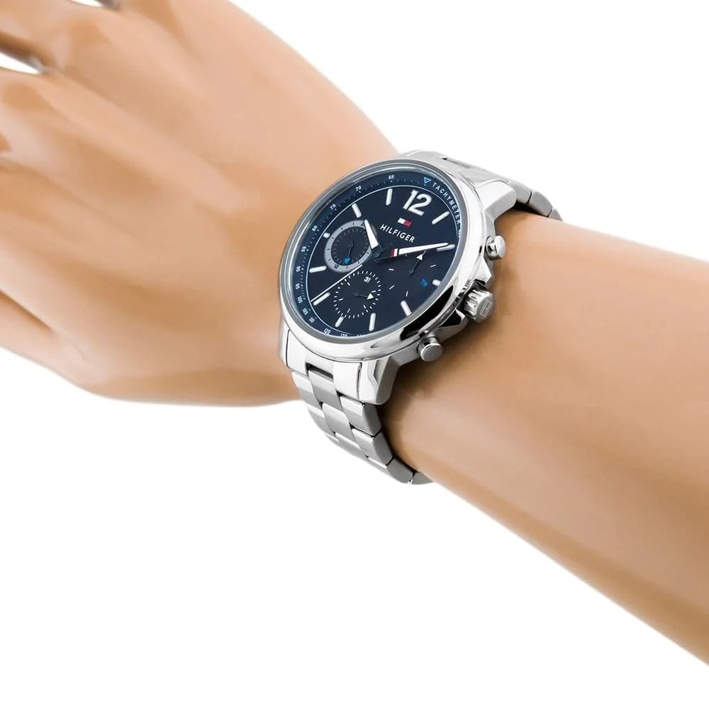  Shop Authentic Tommy Hilfiger London Chronograph Quartz Blue Dial Silver Steel Strap Watch for Men - 1791534 - Luxxuri