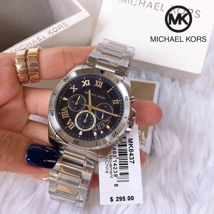  Shop Authentic Michael Kors Brecken Chronograph Blue Dial Two Tone Steel Strap Watch For Men - MK8437 - Luxxuri
