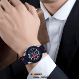  Shop Authentic Tommy Hilfiger Clark Chronograph Blue Dial Black Leather Strap Watch For Men - 1792083 - Luxxuri