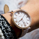  Shop Authentic Fossil Jacqueline White Dial Pink Leather Strap Watch for Women - ES4303 - Luxxuri