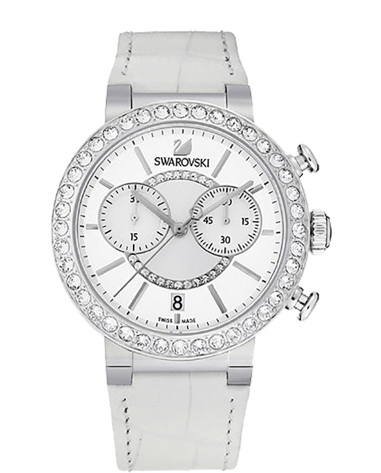  Shop Authentic Swarovski Citra Sphere Chronograph White Dial White Leather Strap Watch for Women - 5027127 - Luxxuri