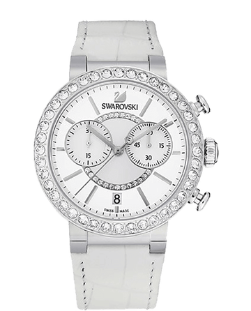  Shop Authentic Swarovski Citra Sphere Chronograph White Dial White Leather Strap Watch for Women - 5027127 - Luxxuri