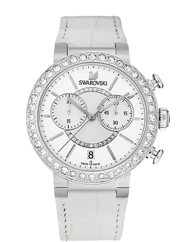  Shop Authentic Swarovski Citra Sphere Chronograph White Dial White Leather Strap Watch for Women - 5027127 - Luxxuri