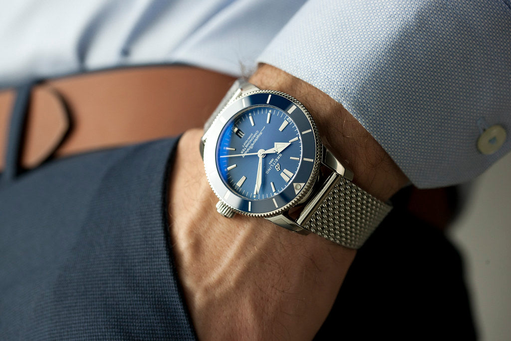  Shop Authentic Breitling Superocean Heritage B20 Automatic 44 Blue Dial Silver Mesh Bracelet Watch for Men - AB2030161C1A1 - Luxxuri