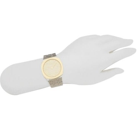 Gucci 25H Quartz Gold Dial Silver Steel Strap Watch for Women - YA163403