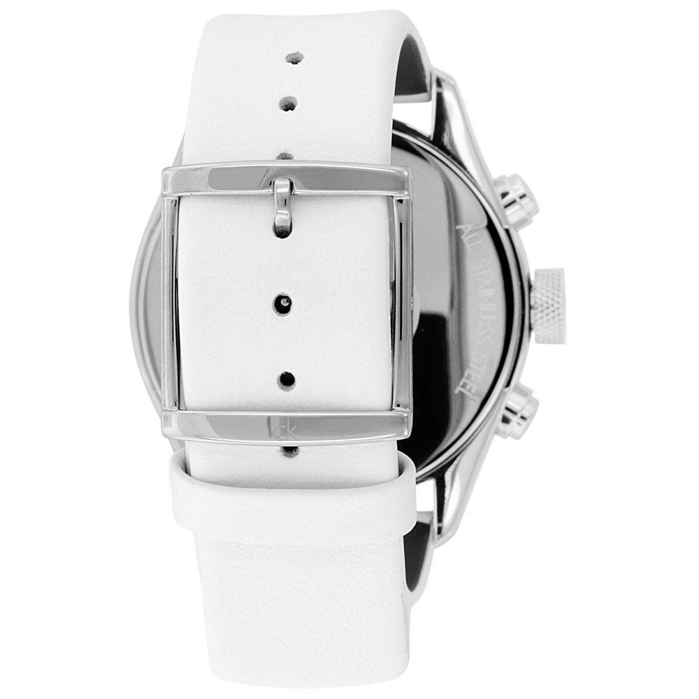  Shop Authentic Calvin Klein Masculine Chronograph White Dial White Leather Strap Watch for Men - K2H27101 - Luxxuri