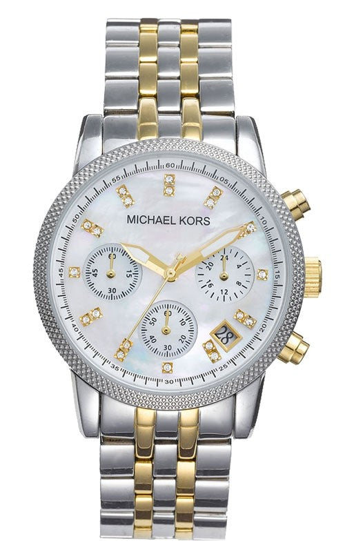  Shop Authentic Michael Kors Ritz Chronograph White Dial Two Tone Steel Strap Watch for Women - MK5057 - Luxxuri