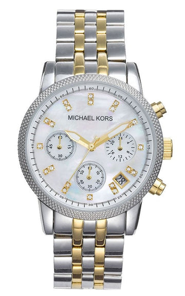  Shop Authentic Michael Kors Ritz Chronograph White Dial Two Tone Steel Strap Watch for Women - MK5057 - Luxxuri