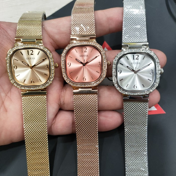  Shop Authentic Guess Tapestry Diamonds Rose Gold Dial Rose Gold Mesh Bracelet Watch for Women - GW0354L3 - Luxxuri