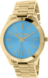  Shop Authentic Michael Kors Slim Runway Blue Dial Gold Steel Strap Watch for Women - MK3265 - Luxxuri