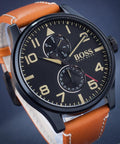  Shop Authentic Hugo Boss Aeroliner Maxx Chronograph Black Dial Brown Leather Strap Watch For Men - 1513082 - Luxxuri