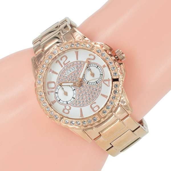 Guess Sassy Quartz White Dial Rose Gold Steel Strap Watch For Women - W0705L3