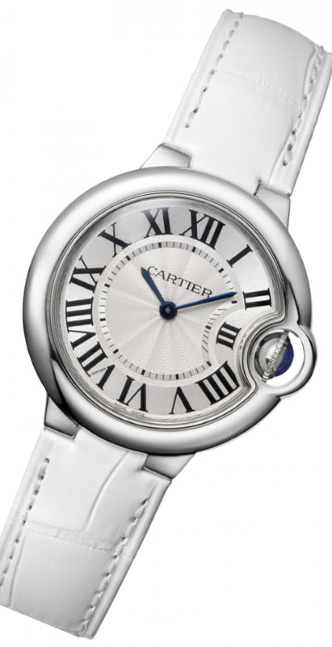  Shop Authentic Cartier Ballon Bleu De Cartier Silver Dial White Leather Strap Watch for Women - W6920086 - Luxxuri