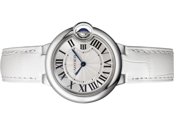  Shop Authentic Cartier Ballon Bleu De Cartier Silver Dial White Leather Strap Watch for Women - W6920086 - Luxxuri