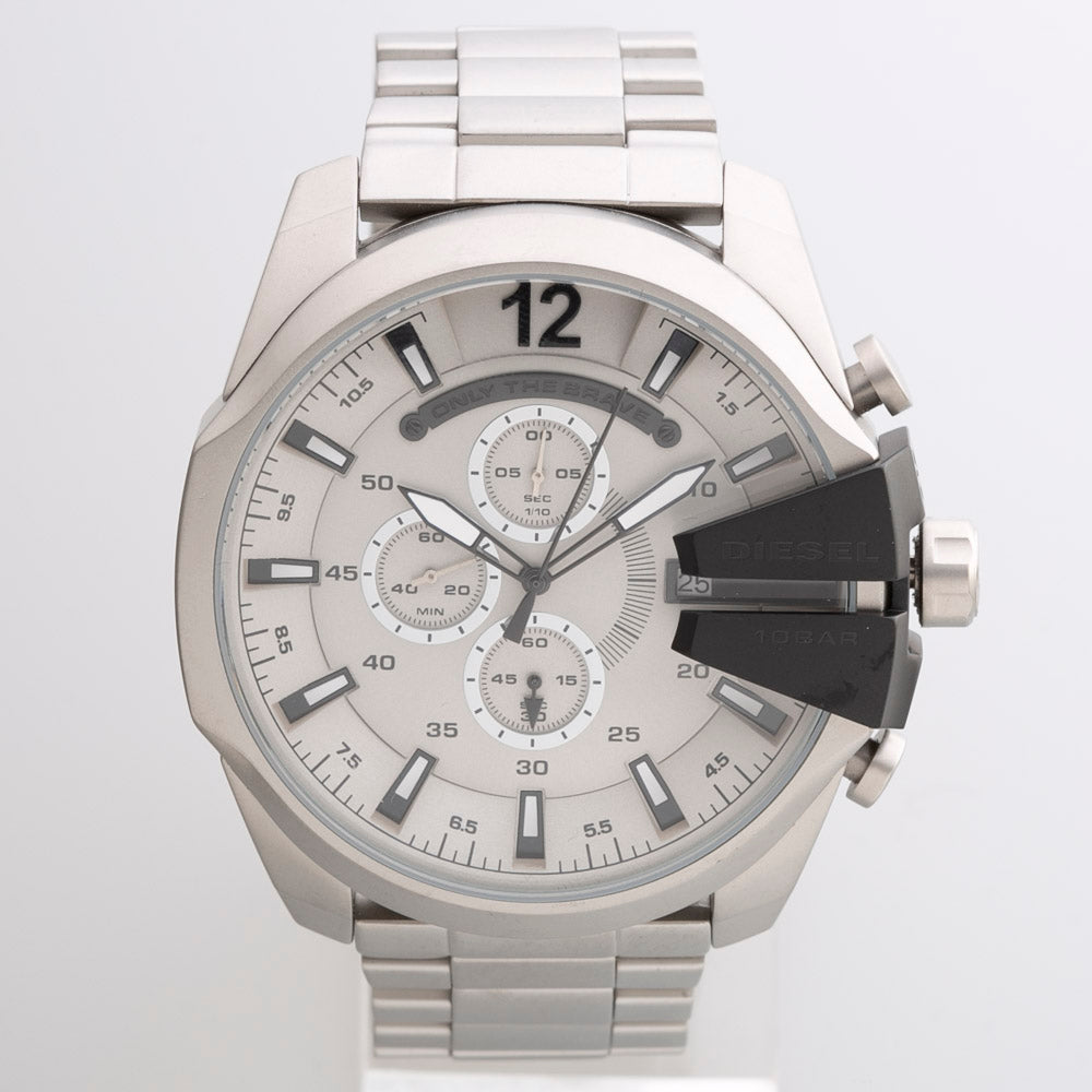  Shop Authentic Diesel Mega Chief Chronograph Silver Dial Silver Steel Strap Watch For Men - DZ4501 - Luxxuri