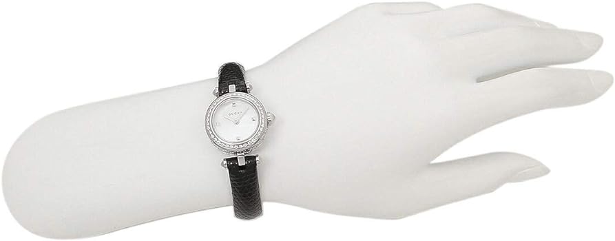  Shop Authentic Gucci Diamantissima Diamonds Mother of Pearl Dial Black Leather Strap Watch For Women - YA141511 - Luxxuri