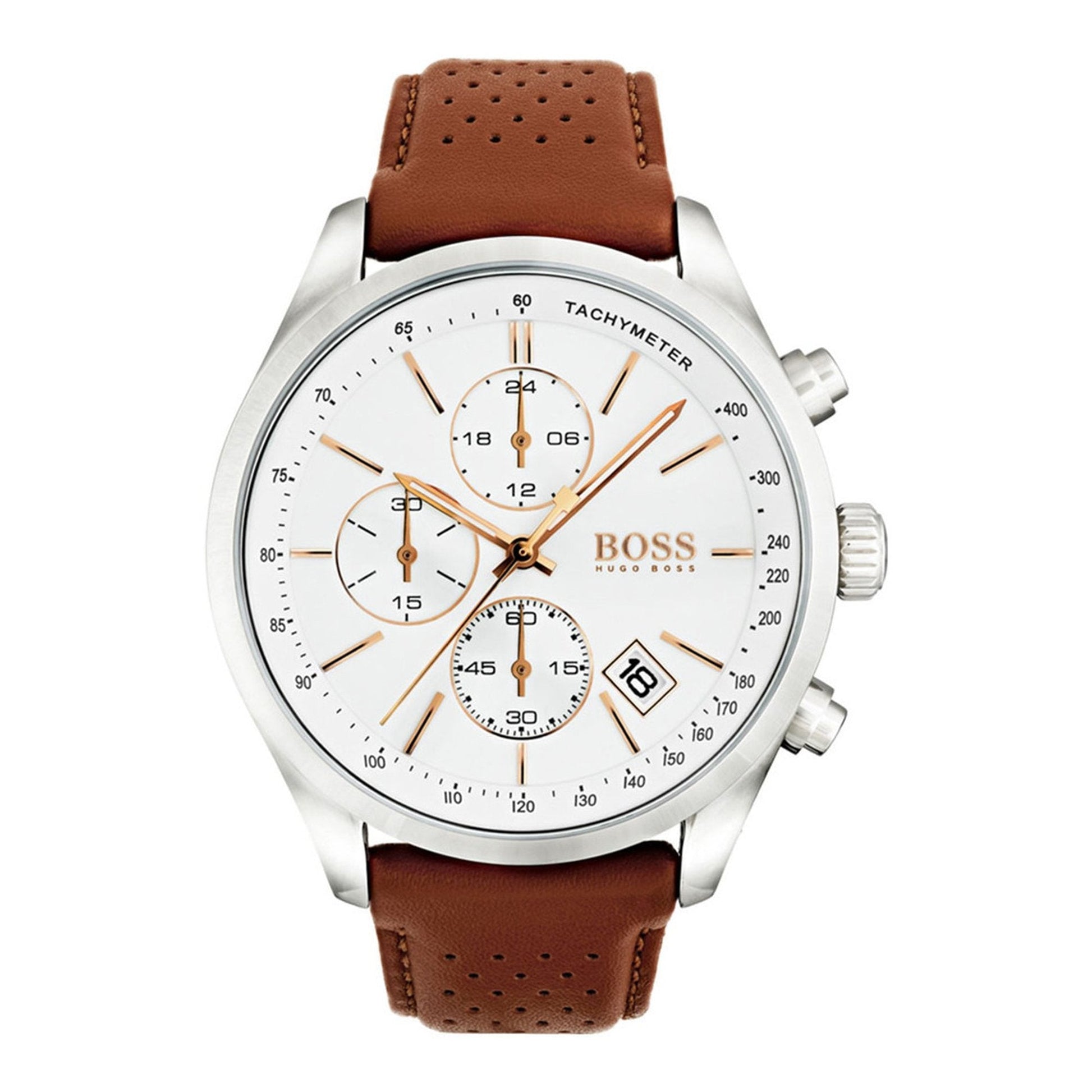  Shop Authentic Hugo Boss Grand Prix White Dial Brown Leather Strap Watch for Men - 1513475 - Luxxuri