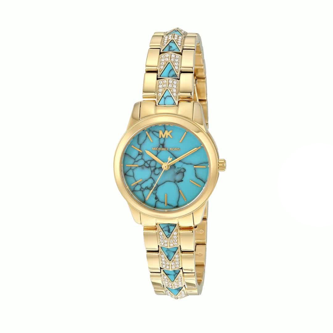  Shop Authentic Michael Kors Petite Runway Mercer Blue Dial Gold Steel Strap Watch For Women - MK6673 - Luxxuri