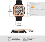  Shop Authentic Fossil Inscription Automatic Skeleton Rose Gold Dial Black Leather Strap Watch for Men - BQ2572 - Luxxuri