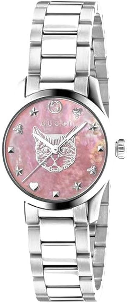  Shop Authentic Gucci G Timeless Quartz Mother of Pearl Pink Dial Silver Steel Strap Watch For Women - YA1265013 - Luxxuri
