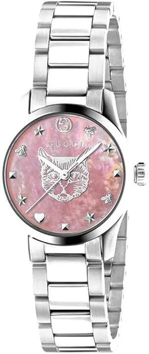  Shop Authentic Gucci G Timeless Quartz Mother of Pearl Pink Dial Silver Steel Strap Watch For Women - YA1265013 - Luxxuri