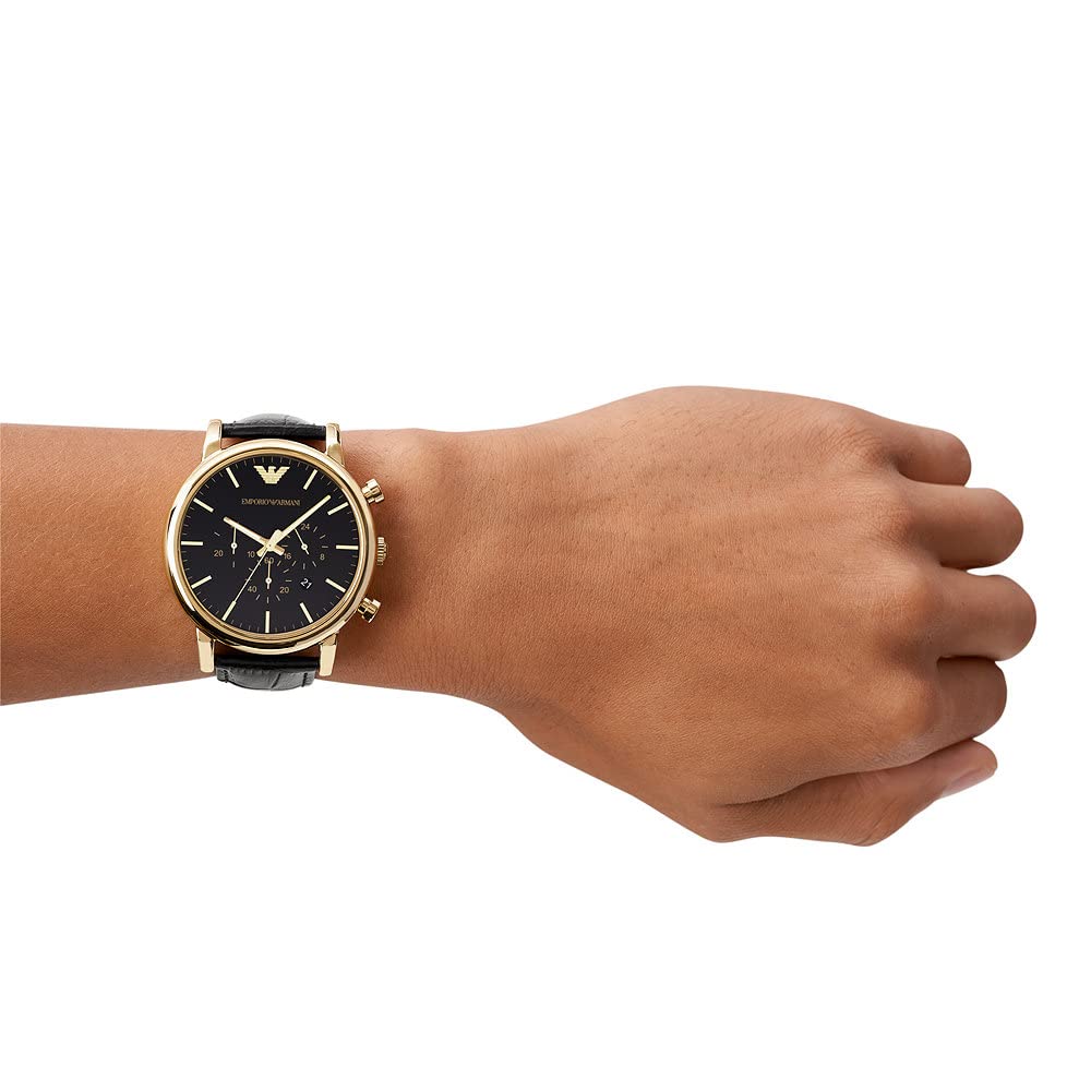  Shop Authentic Emporio Armani Luigi Chronograph Black Dial Black Leather Watch For Men - AR1917 - Luxxuri