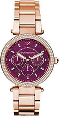  Shop Authentic Michael Kors Mini Parker Multi-Function Plum Mother of Pearl Dial Rose Gold Steel Strap Watch For Women - MK6403 - Luxxuri